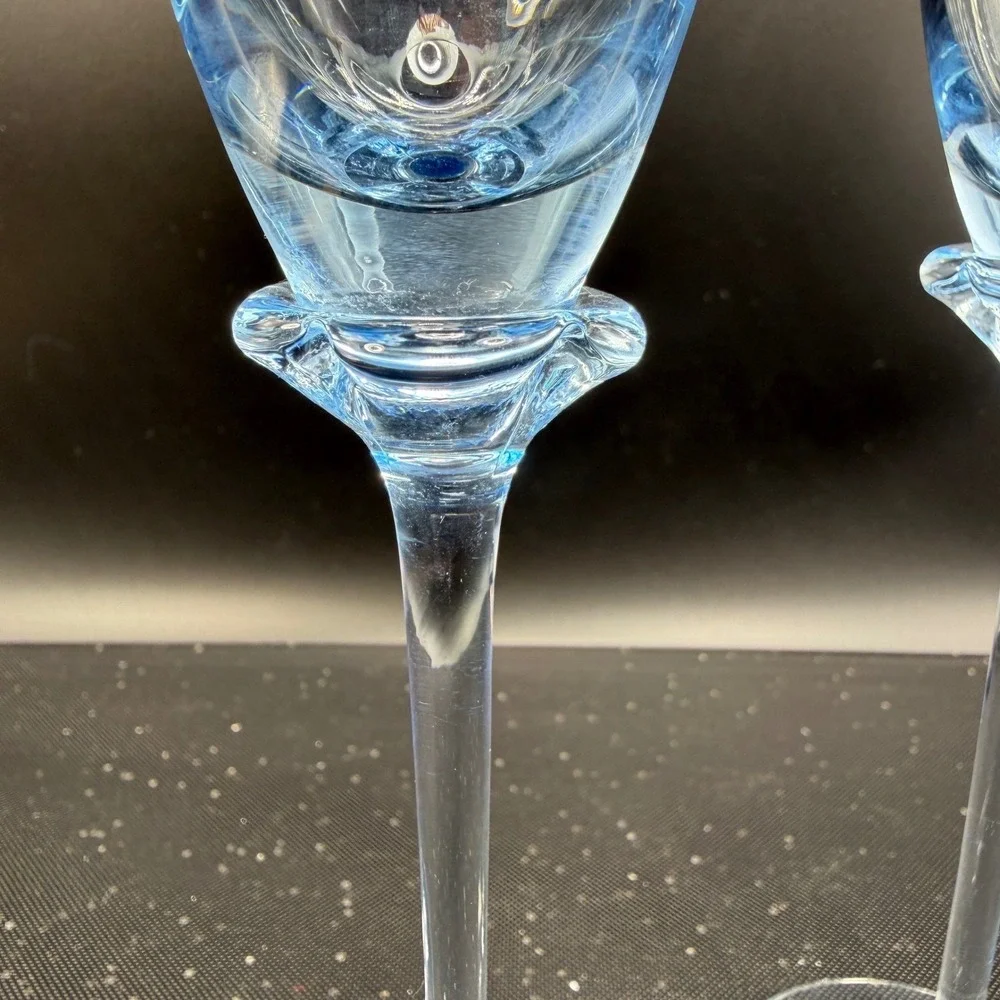 Cristal D'Arques Blue Champagne Flutes Set of 2 Lead Crystal 9.5 Inch Tall Glass